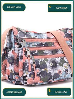 Nylon Multi Pocket Crossbody Bag Lightweight Satchel Travel Purse